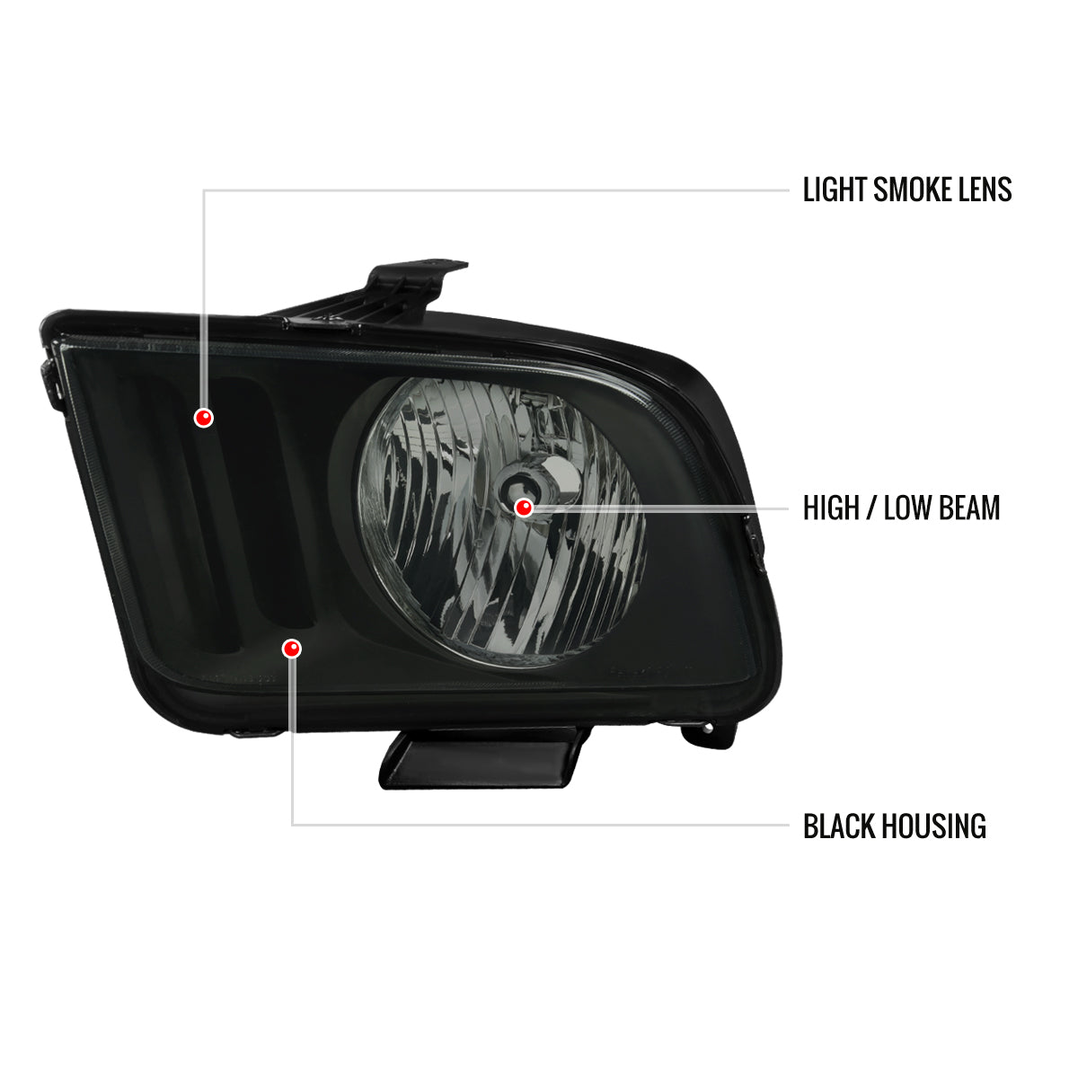 2005-2009 Ford Mustang Factory Style Headlights (Matte Black Housing/Light Smoked Lens)