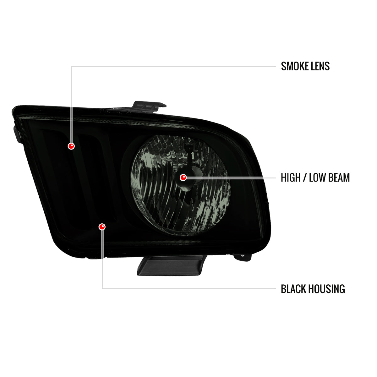 2005-2009 Ford Mustang Factory Style Headlights (Black Housing/Smoked Lens)
