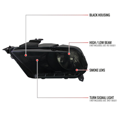 2010-2014 Ford Mustang Factory Style Headlights (Black Housing/Smoked Lens)