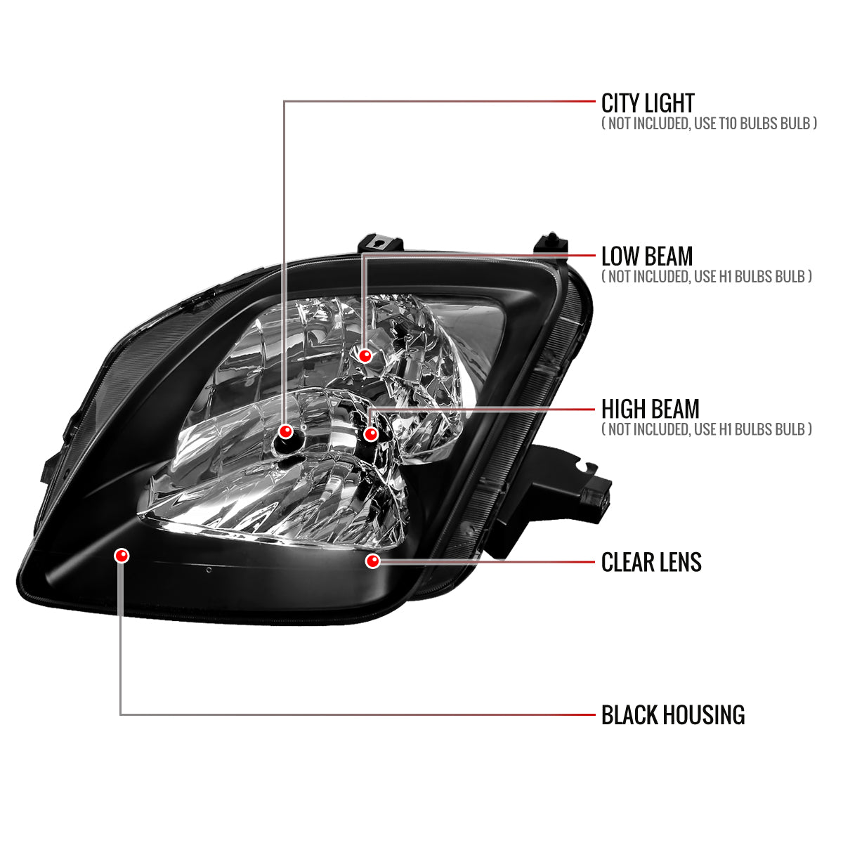 1997-2001 Honda Prelude Factory Style Headlights (Matte Black Housing/Clear Lens)