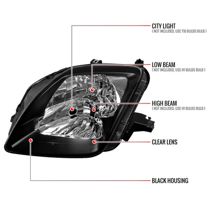 1997-2001 Honda Prelude Factory Style Headlights (Matte Black Housing/Clear Lens)