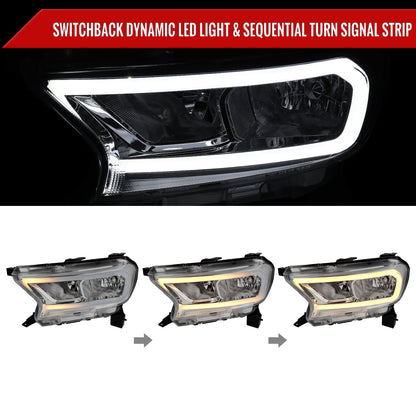 2019-2023 Ford Ranger XL XLT Factory Style Replacement Headlights with LED Bar Turn Signal (Chrome Housing / Clear Lens)