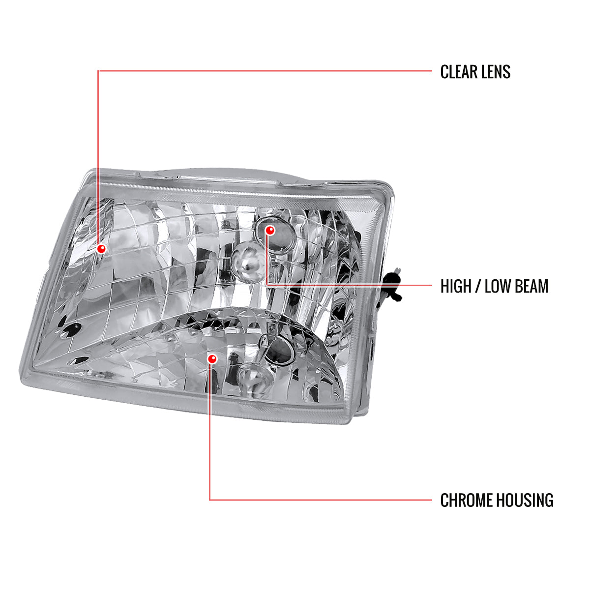 1998-2000 Ford Ranger Factory Style Crystal Headlights (Chrome Housing/Clear Lens)