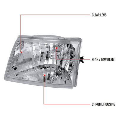 1998-2000 Ford Ranger Factory Style Crystal Headlights (Chrome Housing/Clear Lens)