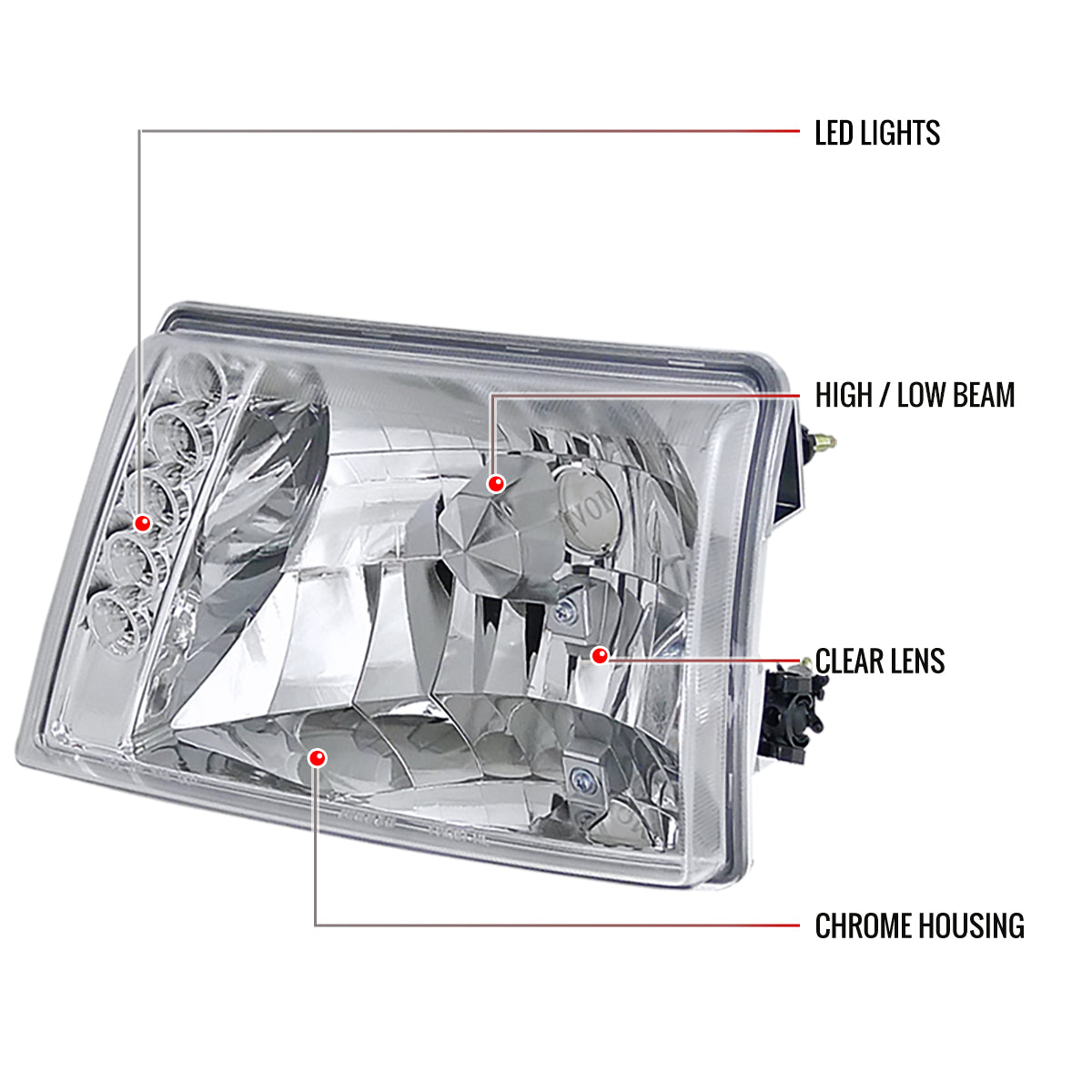 1998-2000 Ford Ranger Factory Style Headlights (Chrome Housing/Clear Lens)