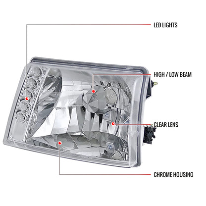 1998-2000 Ford Ranger Factory Style Headlights (Chrome Housing/Clear Lens)