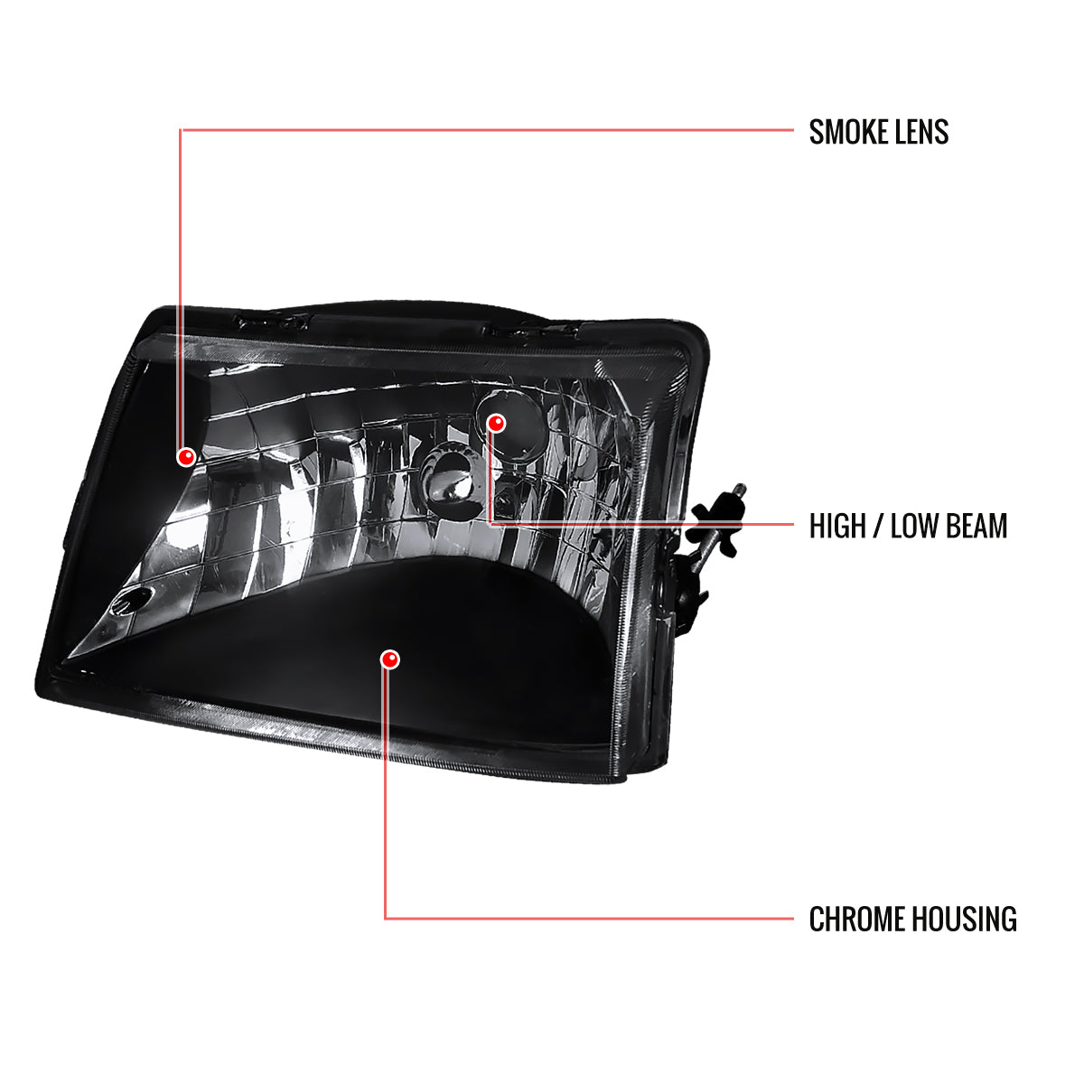 1998-2000 Ford Ranger Factory Style Crystal Headlights (Matte Black Housing/Clear Lens)