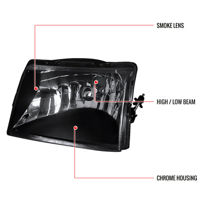 1998-2000 Ford Ranger Factory Style Crystal Headlights (Matte Black Housing/Clear Lens)