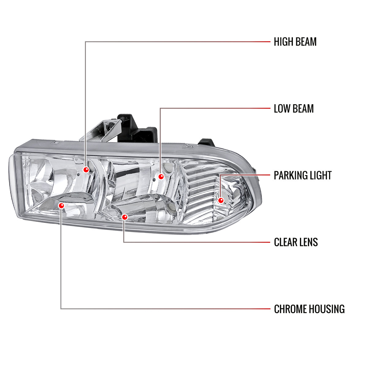 1998-2004 Chevrolet S10/Blazer Factory Style Headlights (Chrome Housing/Clear Lens)