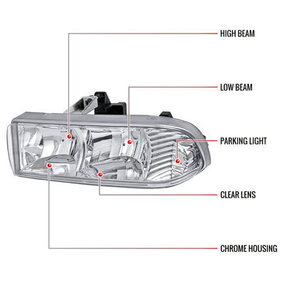 1998-2004 Chevrolet S10/Blazer Factory Style Headlights (Chrome Housing/Clear Lens)