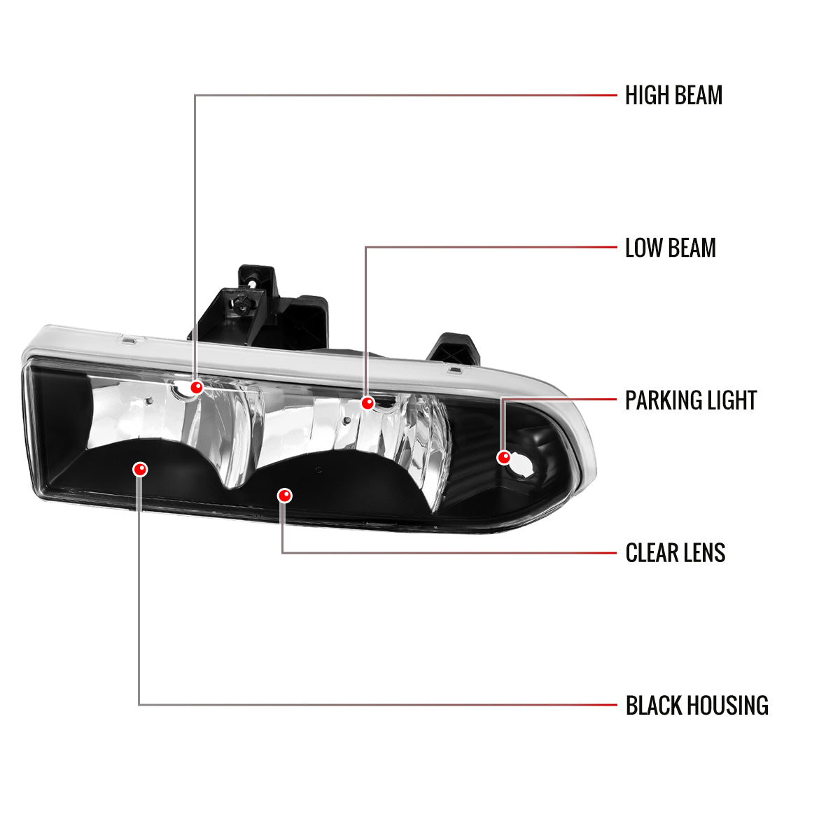 1998-2004 Chevrolet S10/Blazer Factory Style Headlights (Matte Black Housing/Clear Lens)