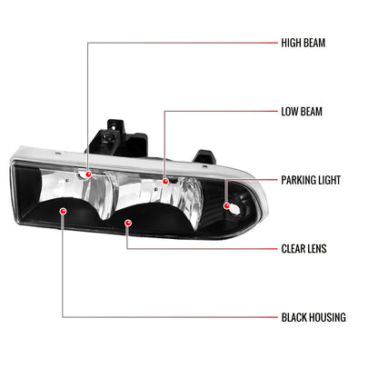 1998-2004 Chevrolet S10/Blazer Factory Style Headlights (Matte Black Housing/Clear Lens)