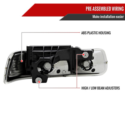 1999-2006 Chevrolet Silverado/Tahoe/Suburban Factory Style Headlights (Chrome Housing/Clear Lens)