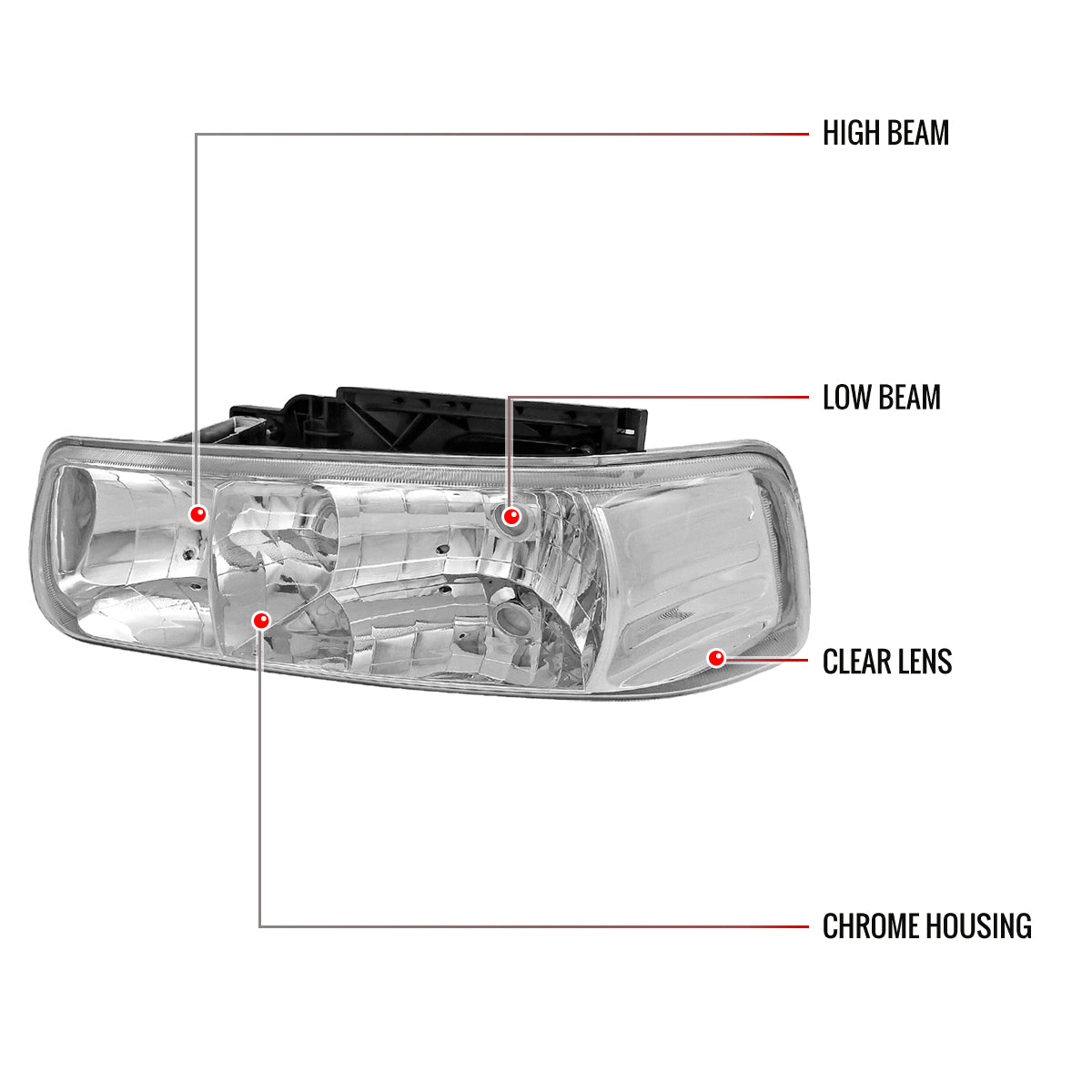 1999-2006 Chevrolet Silverado/Tahoe/Suburban Factory Style Headlights (Chrome Housing/Clear Lens)