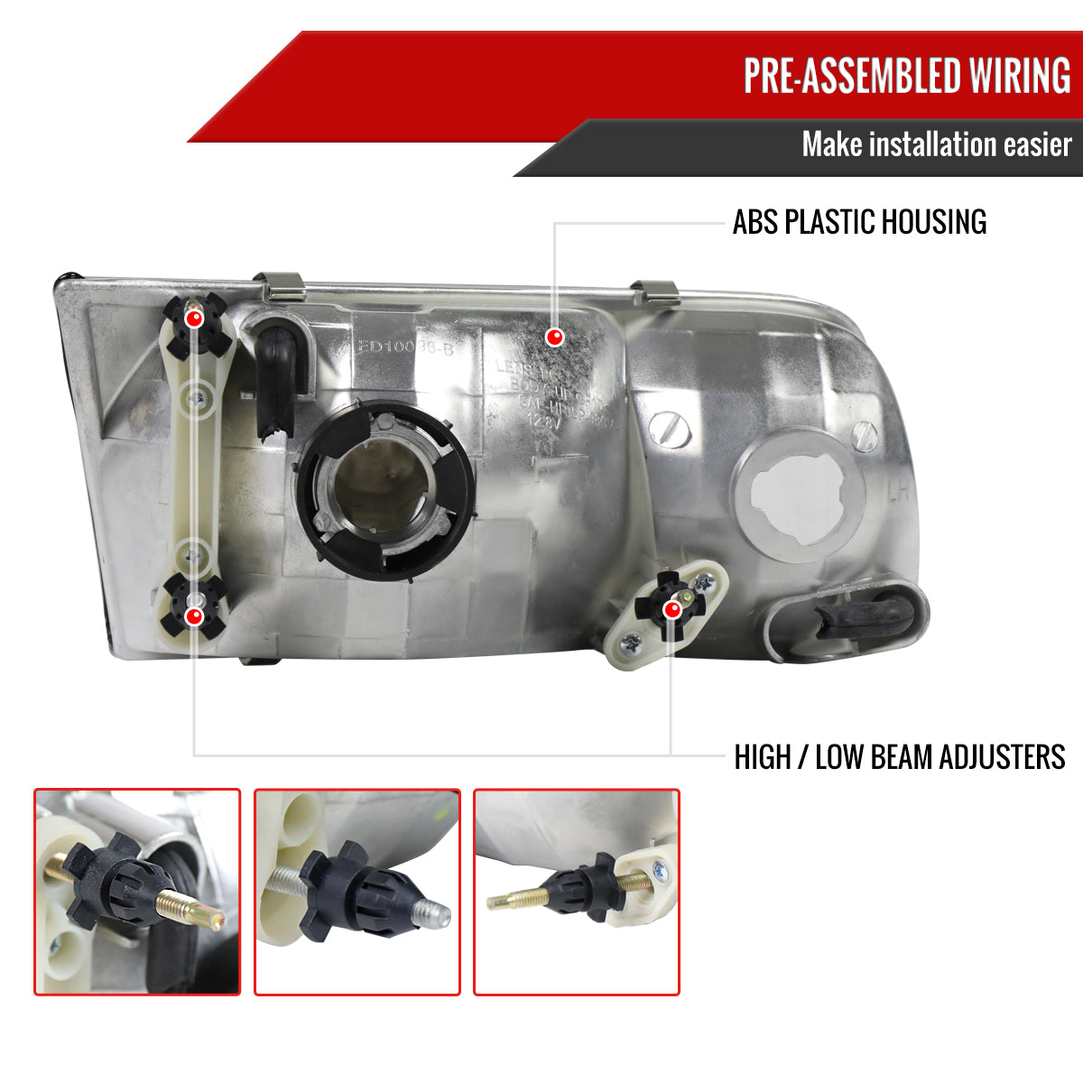 1998-2011 Ford Crown Victoria Factory Style Headlights (Chrome Housing/Clear Lens)