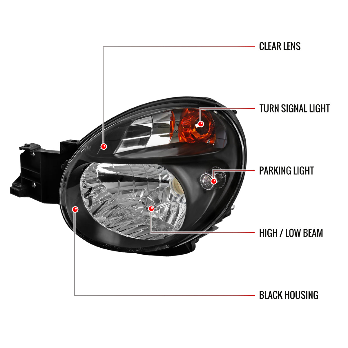 2002-2003 Subaru Impreza OEM Replacement Headlights (Matte Black Housing/Clear Lens)