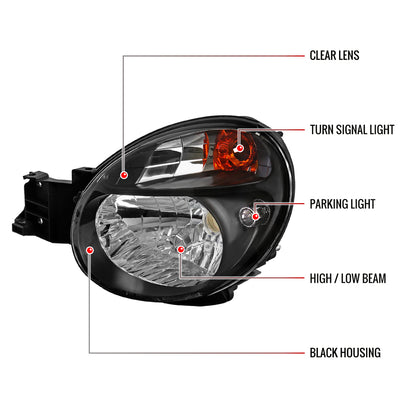 2002-2003 Subaru Impreza OEM Replacement Headlights (Matte Black Housing/Clear Lens)