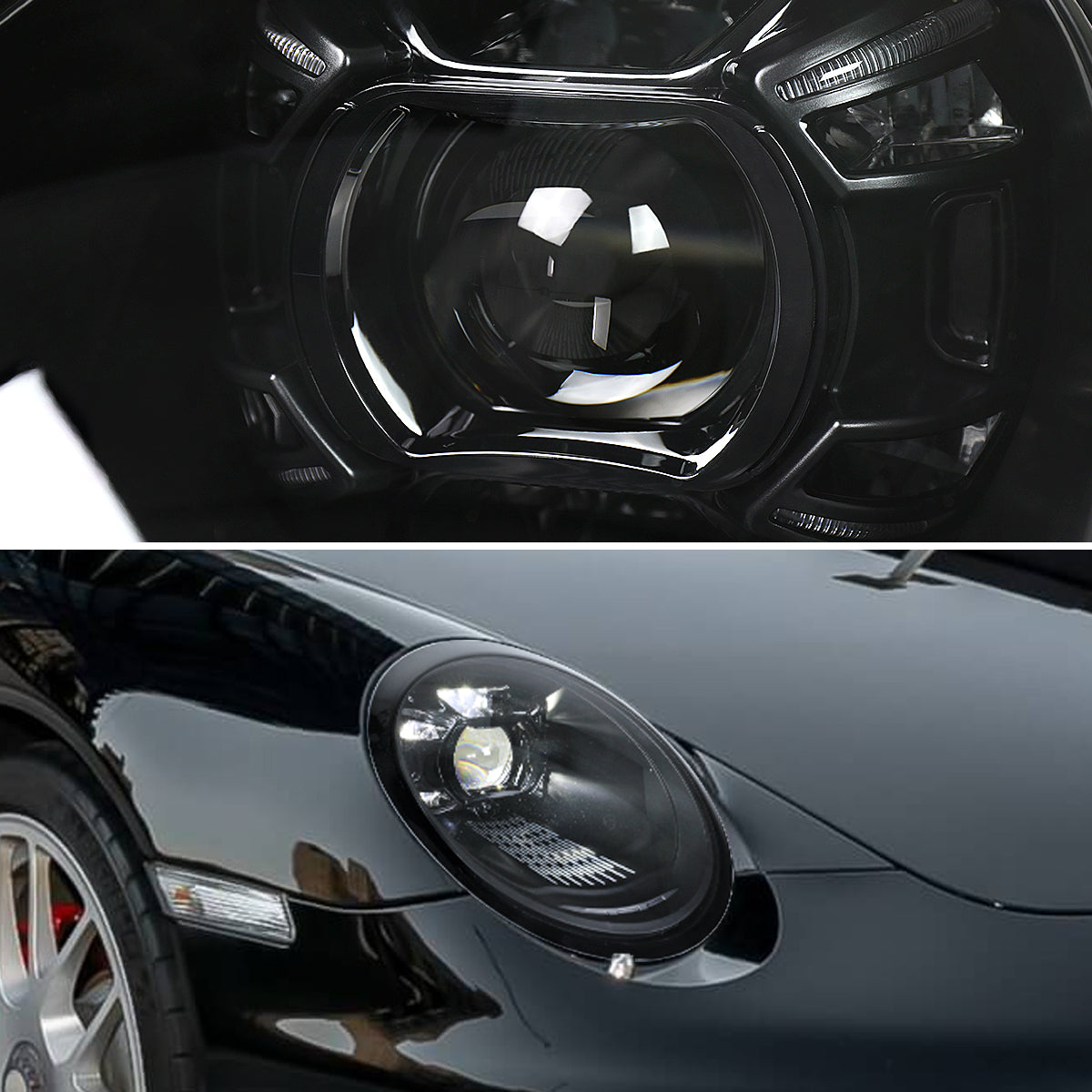 2009-2013 Porsche 911 997.2 LED Projector w/ DRL Headlights (Matte Black Housing / Glossy Black Accents / Clear Lens)