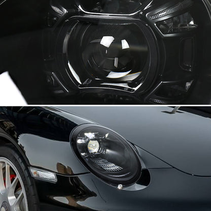 2009-2013 Porsche 911 997.2 LED Projector w/ DRL Headlights (Matte Black Housing / Glossy Black Accents / Clear Lens)