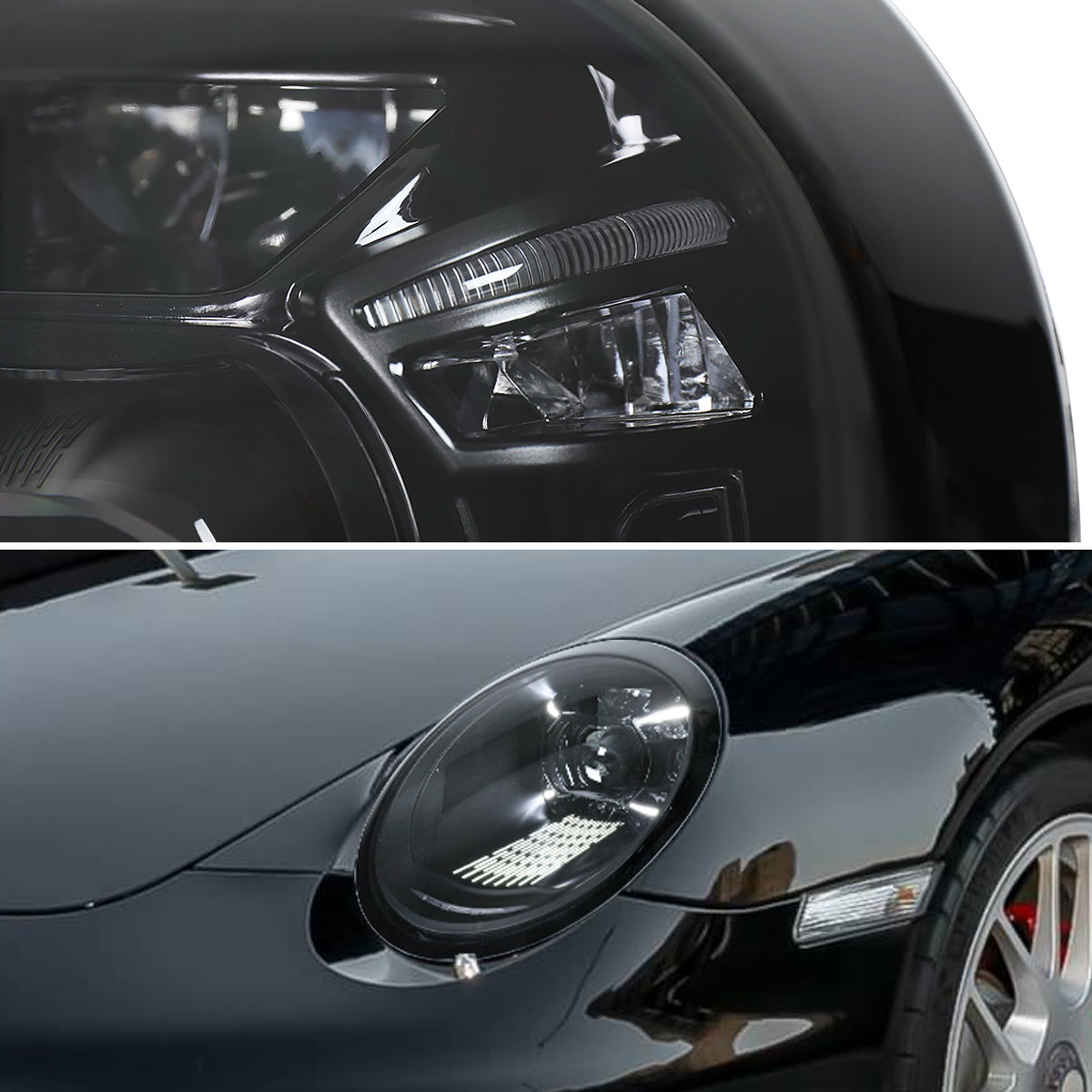 2009-2013 Porsche 911 997.2 LED Projector w/ DRL Headlights (Matte Black Housing / Glossy Black Accents / Clear Lens)
