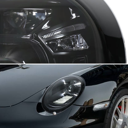 2009-2013 Porsche 911 997.2 LED Projector w/ DRL Headlights (Matte Black Housing / Glossy Black Accents / Clear Lens)
