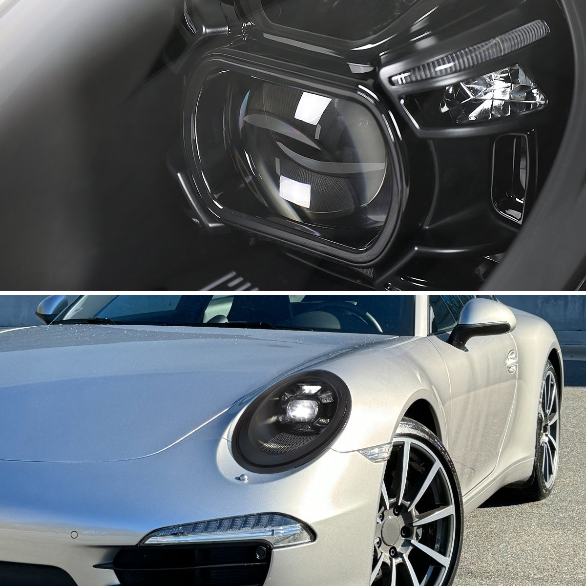 2012-2018 Porsche 911 991 LED Projector w/ DRL Headlights (Matte Black housing / Glossy Black Accents / Clear Lens)