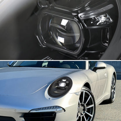 2012-2018 Porsche 911 991 LED Projector w/ DRL Headlights (Matte Black housing / Glossy Black Accents / Clear Lens)