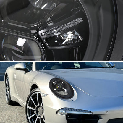 2012-2018 Porsche 911 991 LED Projector w/ DRL Headlights (Matte Black housing / Glossy Black Accents / Clear Lens)