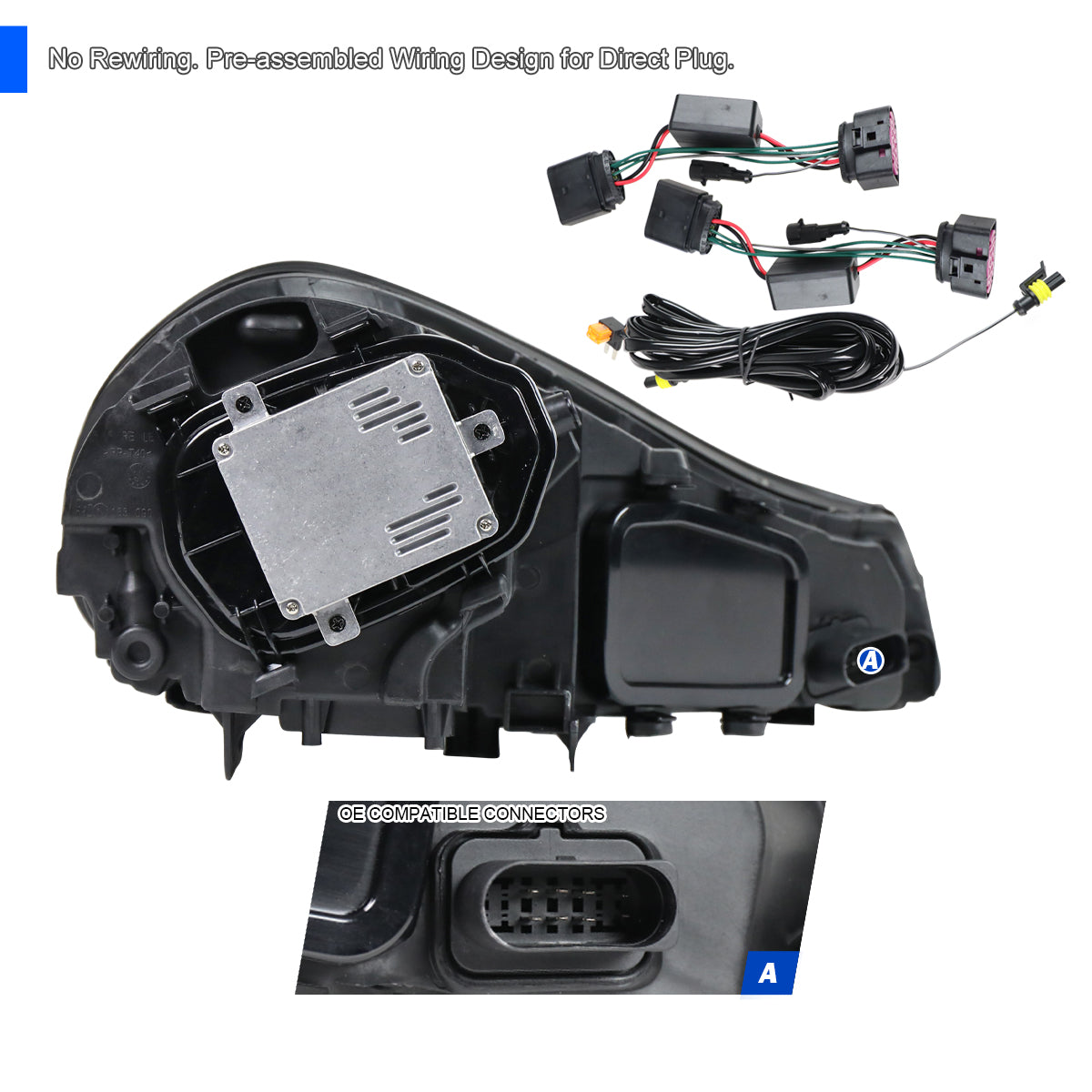 2008-2010 Porsche Cayenne 957 LED Projector w/ DRL Headlights (Matte Black Housing / Glossy Black Accents / Clear Lens)