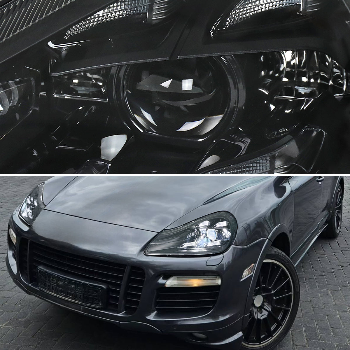 2008-2010 Porsche Cayenne 957 LED Projector w/ DRL Headlights (Matte Black Housing / Glossy Black Accents / Clear Lens)