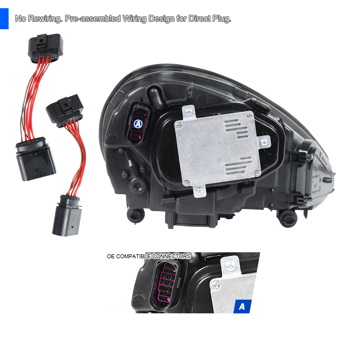 2011-2014 Porsche Cayenne 958.1 Matrix Style LED Porjector w/ LED DRL Headlights (Matte Black Housing / Glossy Black Accents / Clear Lens)