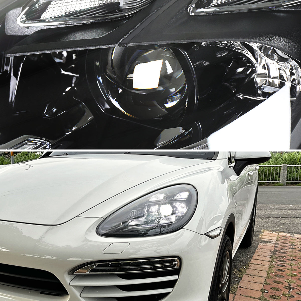 2011-2014 Porsche Cayenne 958.1 Matrix Style LED Porjector w/ LED DRL Headlights (Matte Black Housing / Glossy Black Accents / Clear Lens)