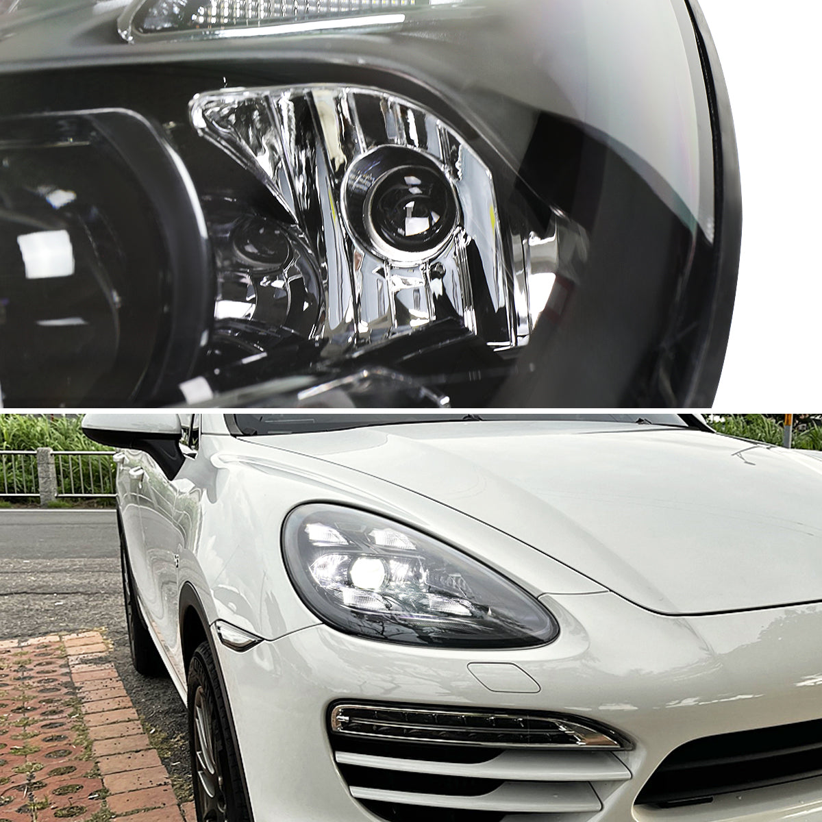 2011-2014 Porsche Cayenne 958.1 Matrix Style LED Porjector w/ LED DRL Headlights (Matte Black Housing / Glossy Black Accents / Clear Lens)