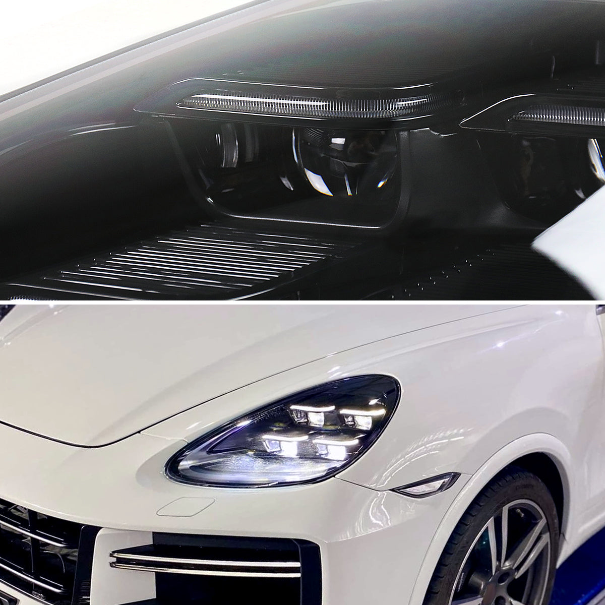 2011-2014 Porsche Cayenne 958.1 LED Projector w/ DRL Headlights (Matte Black Housing / Glossy Black Accents / Clear Lens)