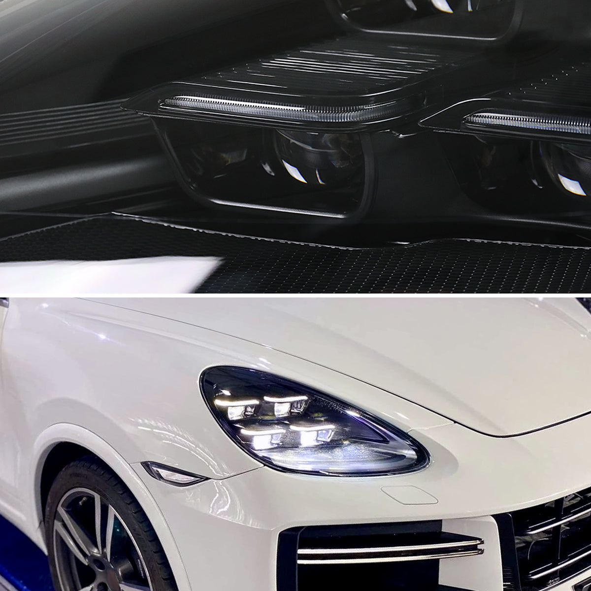 2011-2014 Porsche Cayenne 958.1 LED Projector w/ DRL Headlights (Matte Black Housing / Glossy Black Accents / Clear Lens)