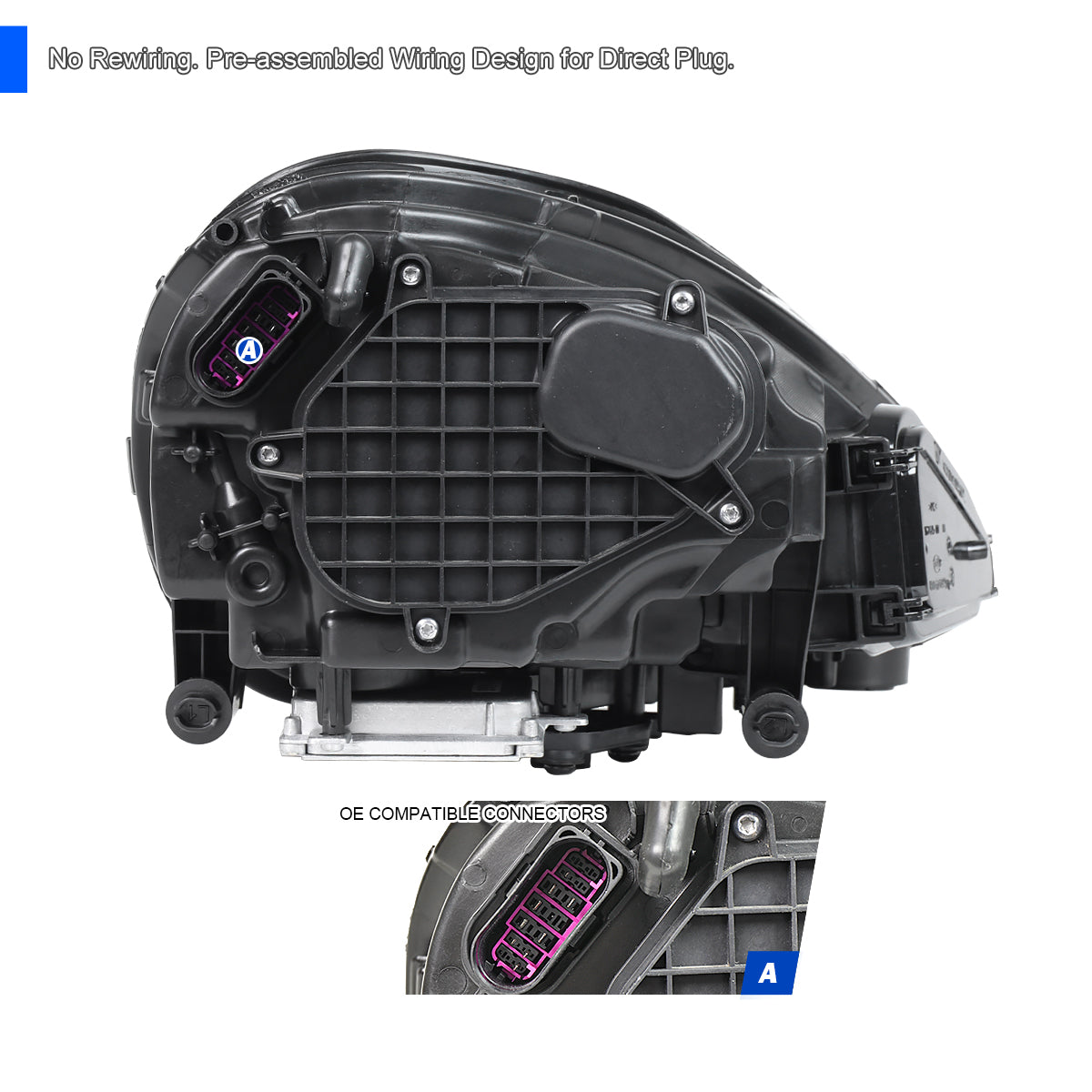 2015-2017 Porsche Cayenne 958.2 LED Projector Headlights w/ DRL for non-Dynamic Function  (Matte Black Housing / Glossy Black Accents / Clear Lens)