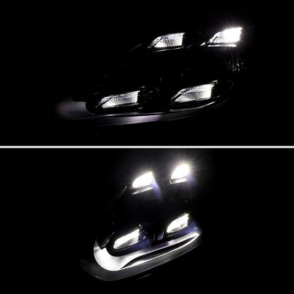 2015-2017 Porsche Cayenne 958.2 LED Projector Headlights w/ DRL for non-Dynamic Function  (Matte Black Housing / Glossy Black Accents / Clear Lens)