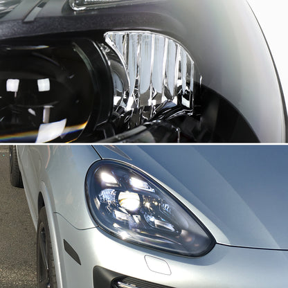 2015-2017 Porsche Cayenne 958.2 LED Projector Headlights w/ DRL for non-Dynamic Function  (Matte Black Housing / Glossy Black Accents / Clear Lens)