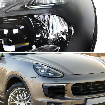 2015-2017 Porsche Cayenne 958.2 LED Projector Headlights w/ DRL for Dynamic Function  (Matte Black Housing / Glossy Black Accents / Clear Lens)