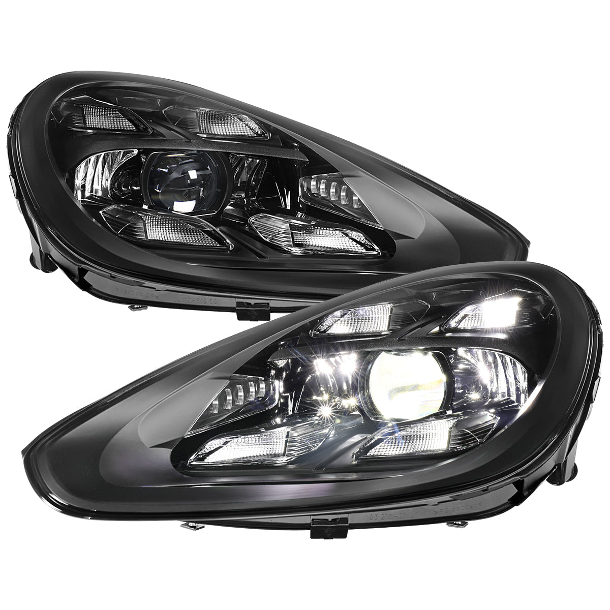 2015-2017 Porsche Cayenne 958.2 LED Projector Headlights w/ DRL for Dynamic Function  (Matte Black Housing / Glossy Black Accents / Clear Lens)