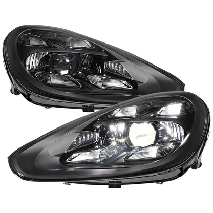 2015-2017 Porsche Cayenne 958.2 LED Projector Headlights w/ DRL for Dynamic Function  (Matte Black Housing / Glossy Black Accents / Clear Lens)