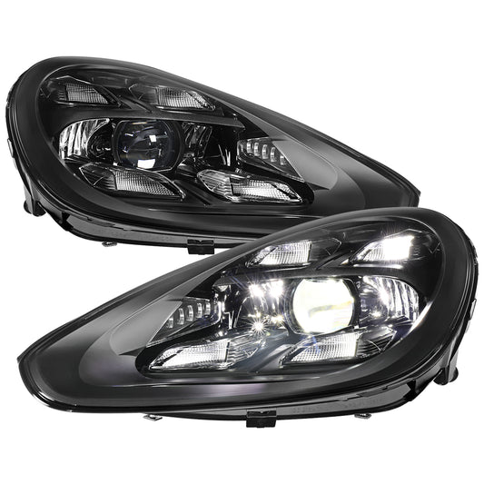 2015-2017 Porsche Cayenne 958.2 LED Projector Headlights w/ DRL for Dynamic Function  (Matte Black Housing / Glossy Black Accents / Clear Lens)