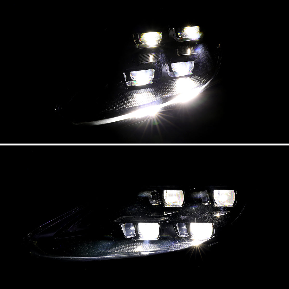 2015-2017 Porsche Cayenne 958.2 Matrix Style LED Projector Headlights w/ DRL for non-Dynamic Function  (Matte Black Housing / Glossy Black Accents / Clear Lens)