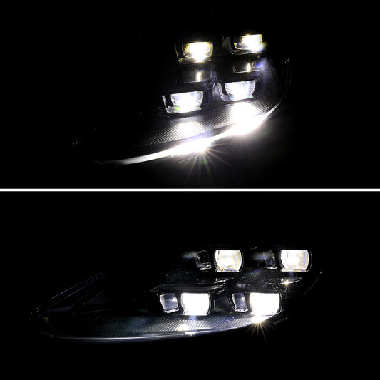 2015-2017 Porsche Cayenne 958.2 Matrix Style LED Projector Headlights w/ DRL for non-Dynamic Function  (Matte Black Housing / Glossy Black Accents / Clear Lens)