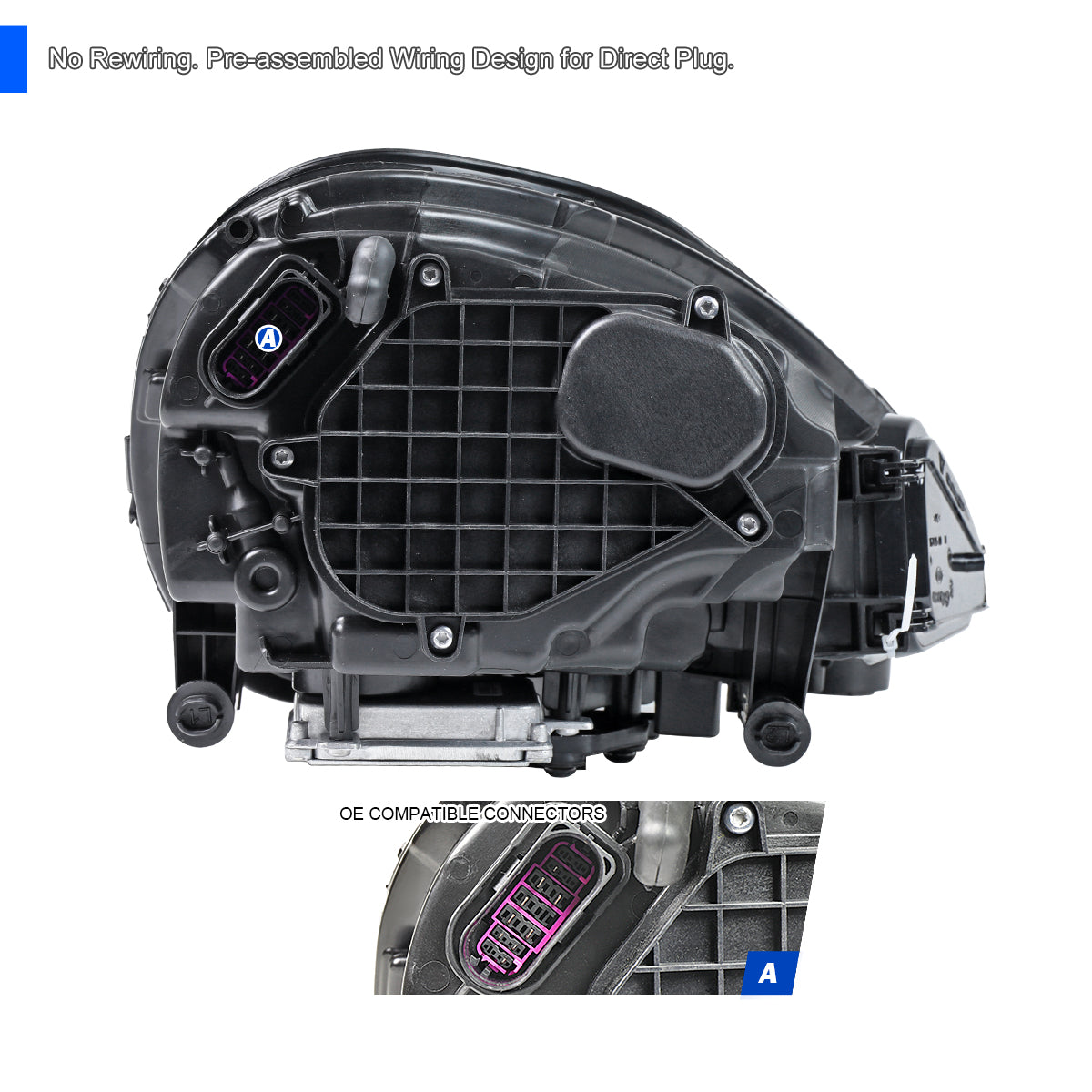 2015-2017 Porsche Cayenne 958.2 Matrix Style LED Projector Headlights w/ DRL for non-Dynamic Function  (Matte Black Housing / Glossy Black Accents / Clear Lens)
