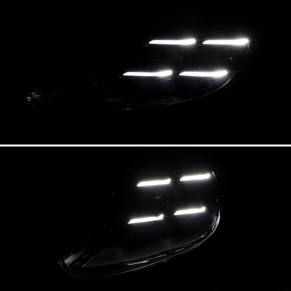 2015-2017 Porsche Cayenne 958.2 Matrix Style LED Projector Headlights w/ DRL for non-Dynamic Function  (Matte Black Housing / Glossy Black Accents / Clear Lens)