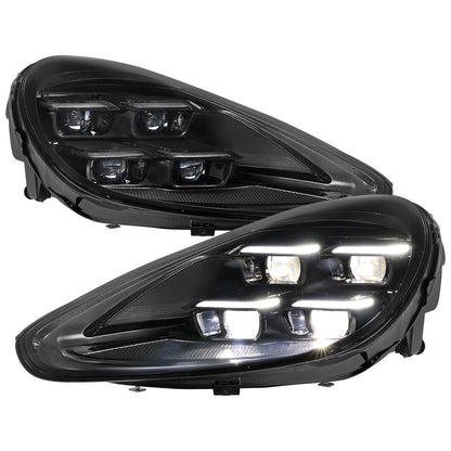 2015-2017 Porsche Cayenne 958.2 Matrix Style LED Projector Headlights w/ DRL for Dynamic Function  (Matte Black Housing / Glossy Black Accents / Clear Lens)