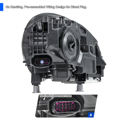 2018-2023 Porsche Cayenne Matrix Style LED Projector Headlights w/ DRL and for Dynamic Function  (Matte Black Housing / Glossy Black Accents / Clear Lens)