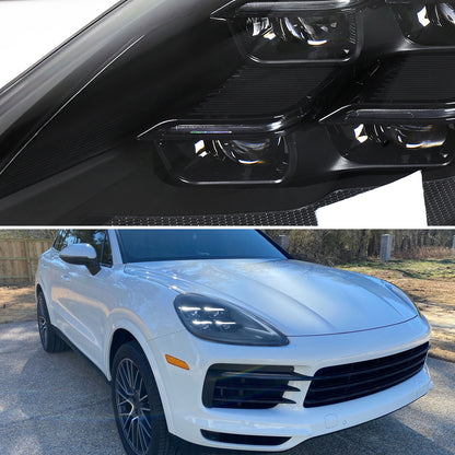 2018-2023 Porsche Cayenne Matrix Style LED Projector Headlights w/ DRL and for Dynamic Function  (Matte Black Housing / Glossy Black Accents / Clear Lens)