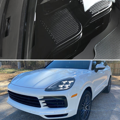2018-2023 Porsche Cayenne Matrix Style LED Projector Headlights w/ DRL and for Dynamic Function  (Matte Black Housing / Glossy Black Accents / Clear Lens)